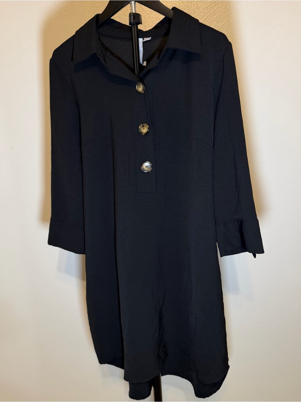Emma & Michele Black Midi Dress with Three-Button Placket